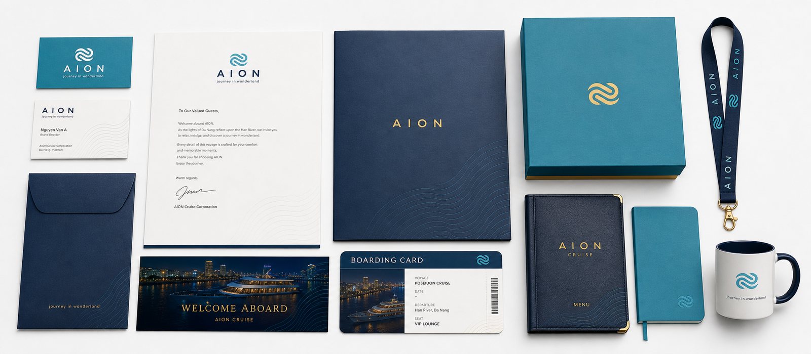 Bộ nhận diện AION trên du thuyền và ấn phẩm