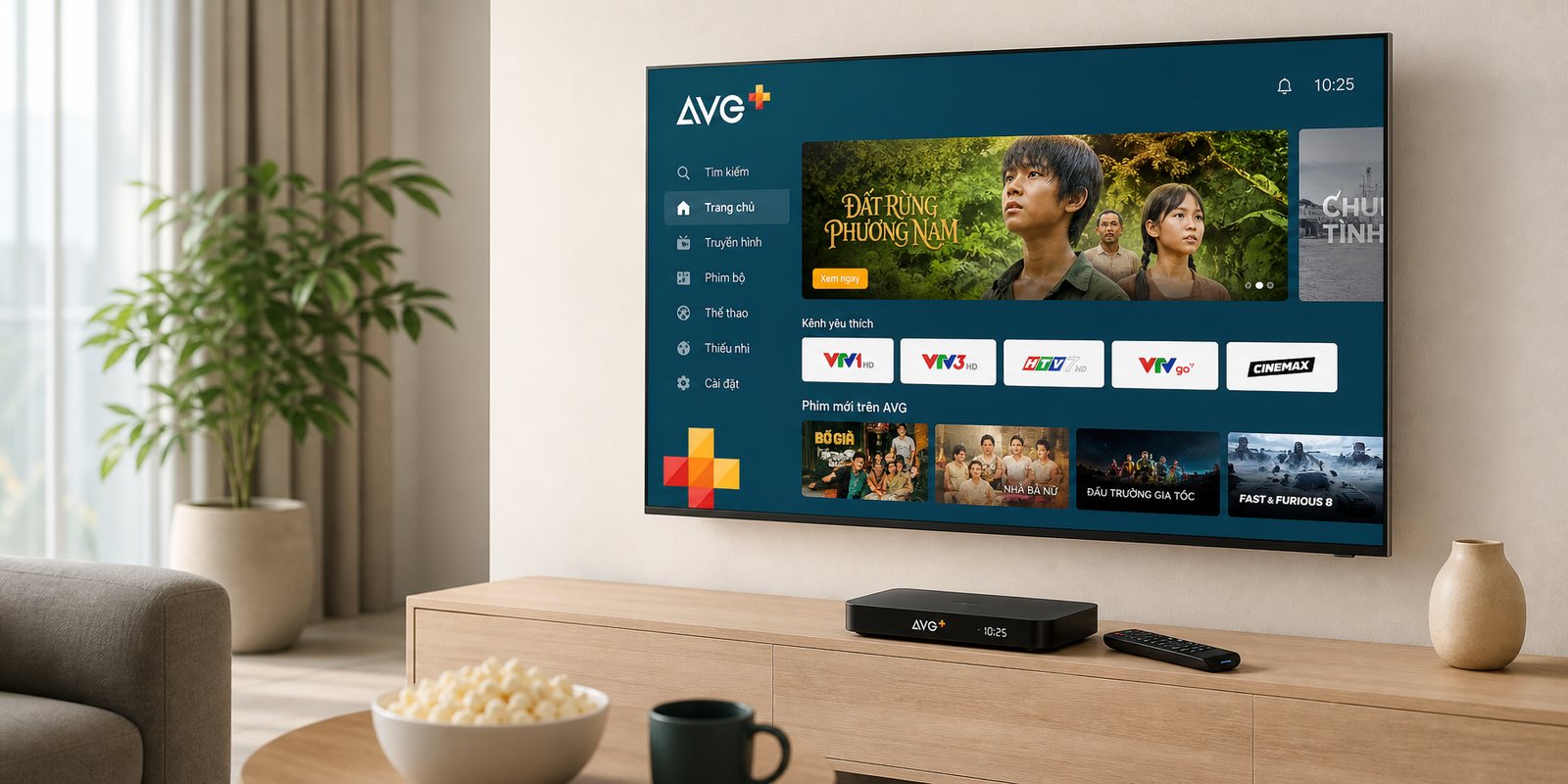 Ứng dụng AVG trên tivi và đầu thu trong phòng khách