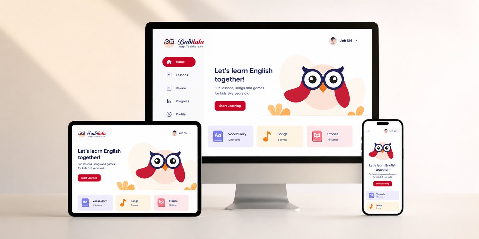 Giao diện ứng dụng và website Babilala trên nhiều thiết bị