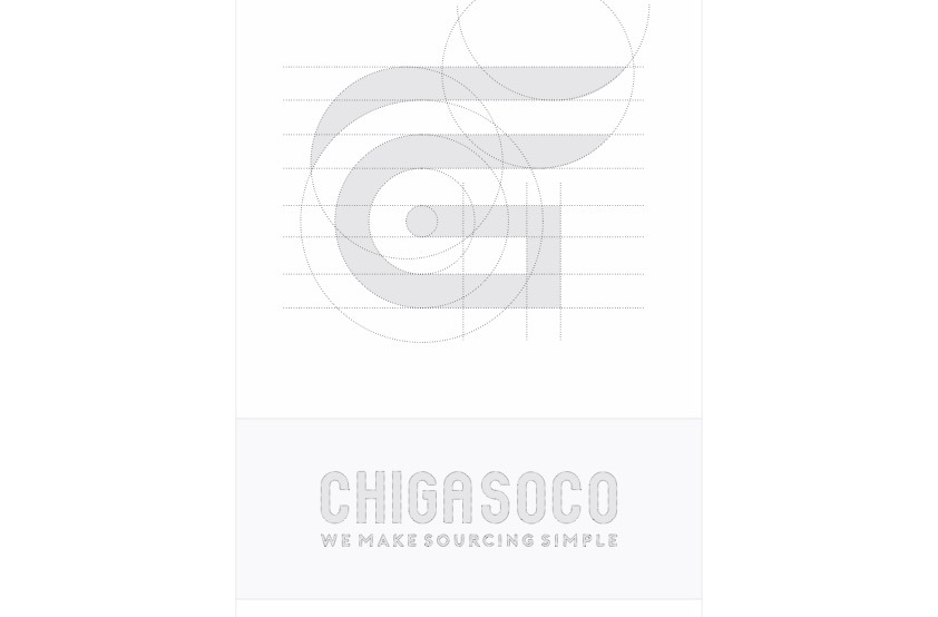 Cách dựng biểu tượng Chigasoco trên lưới hình học, cùng chữ bóng nền