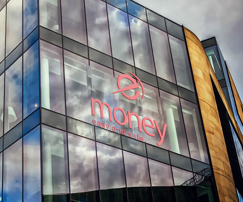Nhận diện trên kính Dấu hiệu eMoney trên mặt kính tòa nhà
