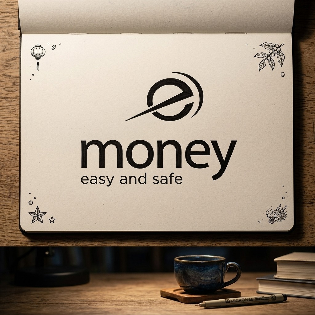 Bản phác thảo dấu hiệu eMoney bằng mực