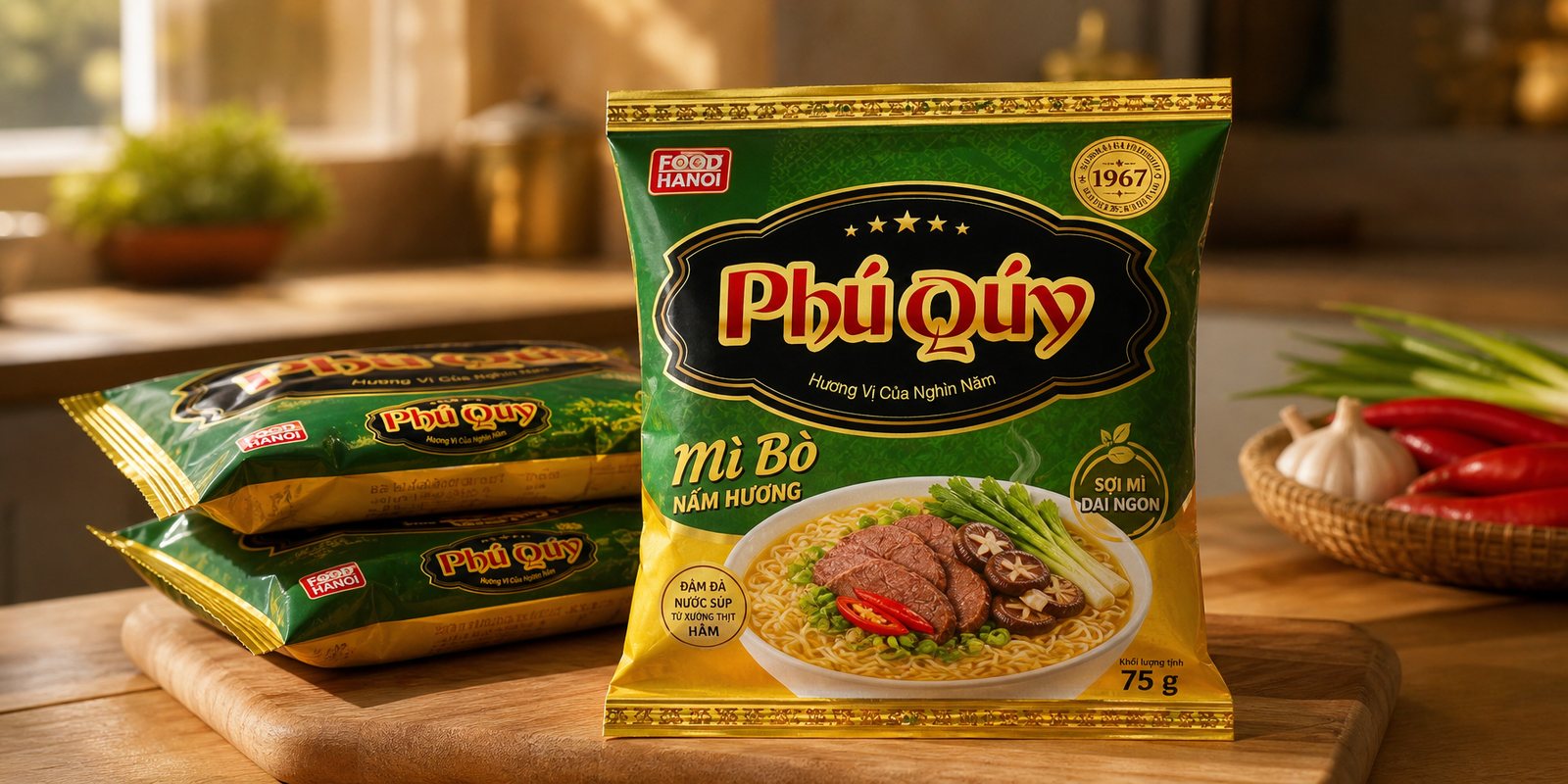 Thiết kế bao bì gói mì Phú Quý