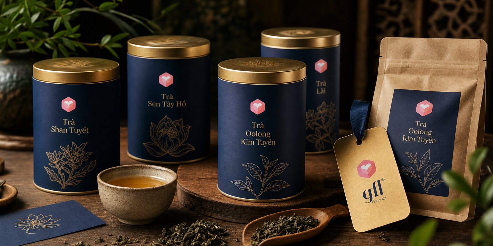 Hệ nhãn tối giản cho dòng trà Cổ Thụ của gfl