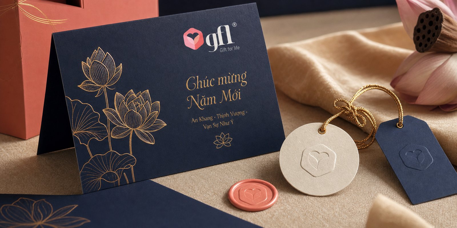 Thiệp và thẻ quà Bộ thiệp chúc và thẻ quà gắn mark tim, buộc dây vàng