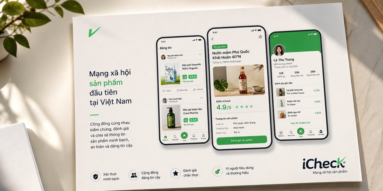 Mạng xã hội sản phẩm Các màn hình cộng đồng và đánh giá sản phẩm của iCheck