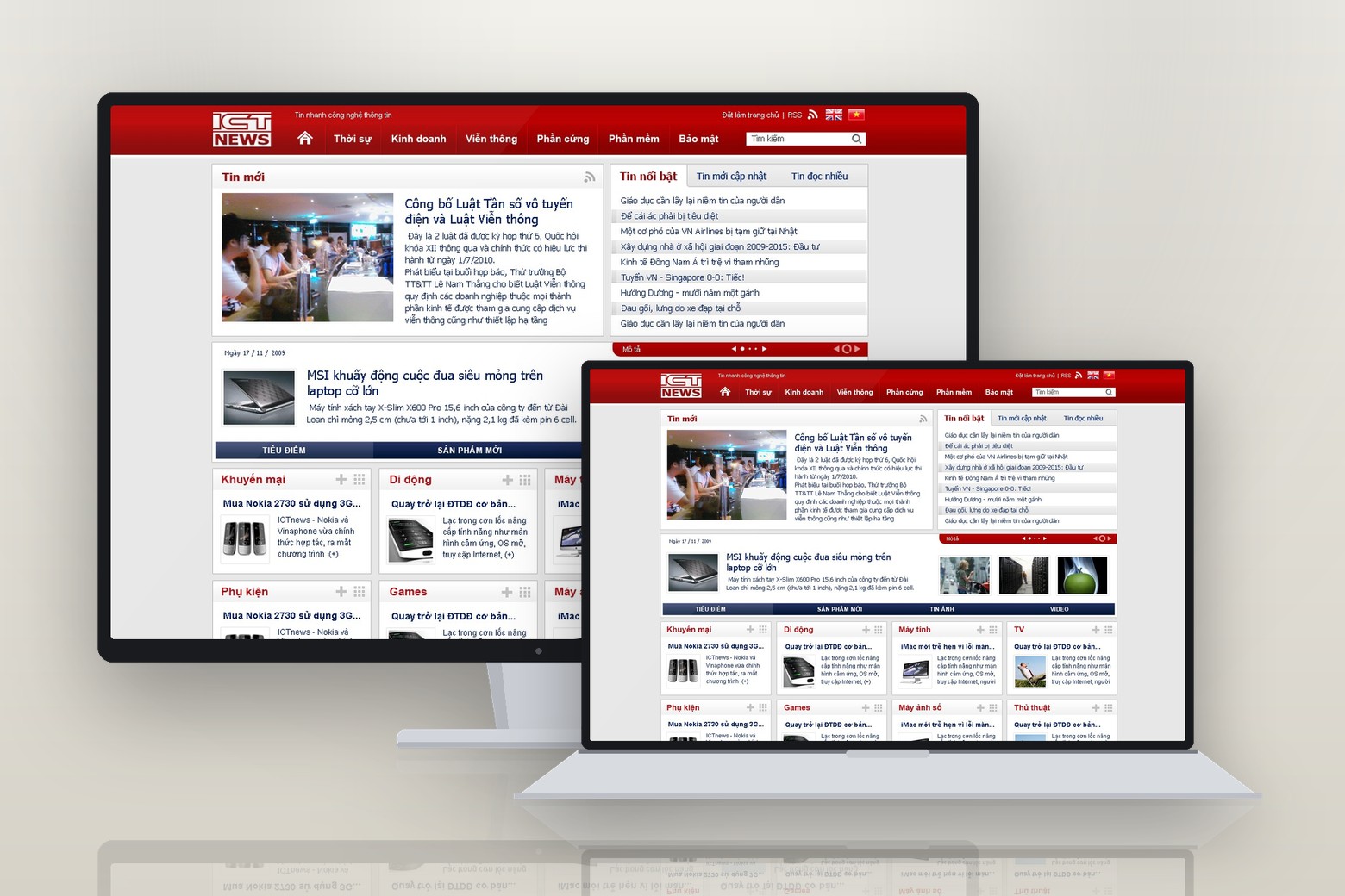 Trang chủ ICTnews hiện trên màn hình desktop và laptop