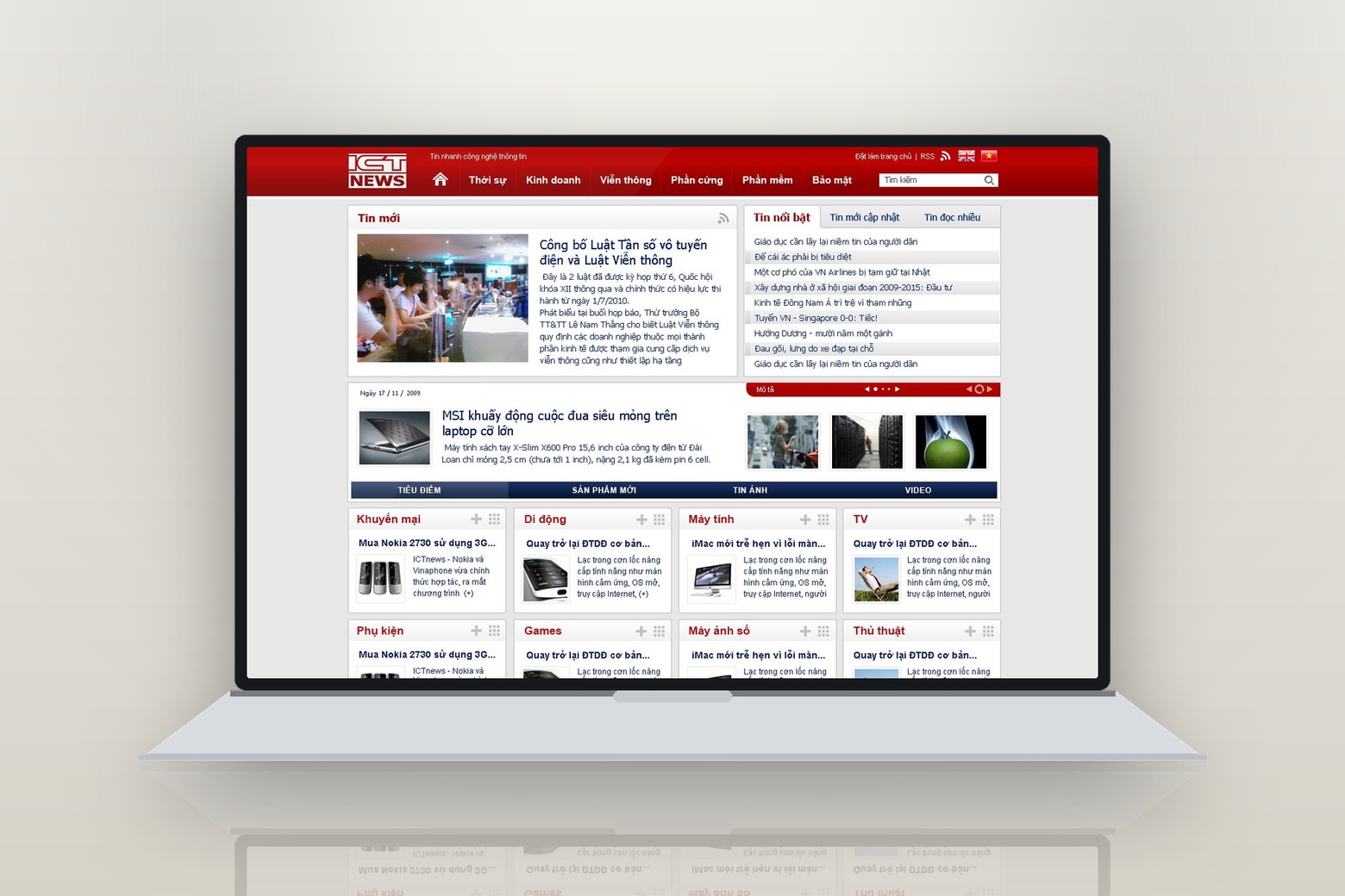 Trang chủ ICTnews hiện trên laptop