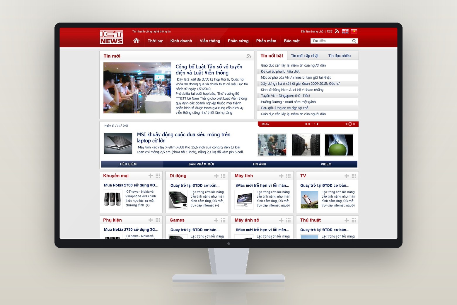Trang chủ ICTnews hiện trên màn hình desktop