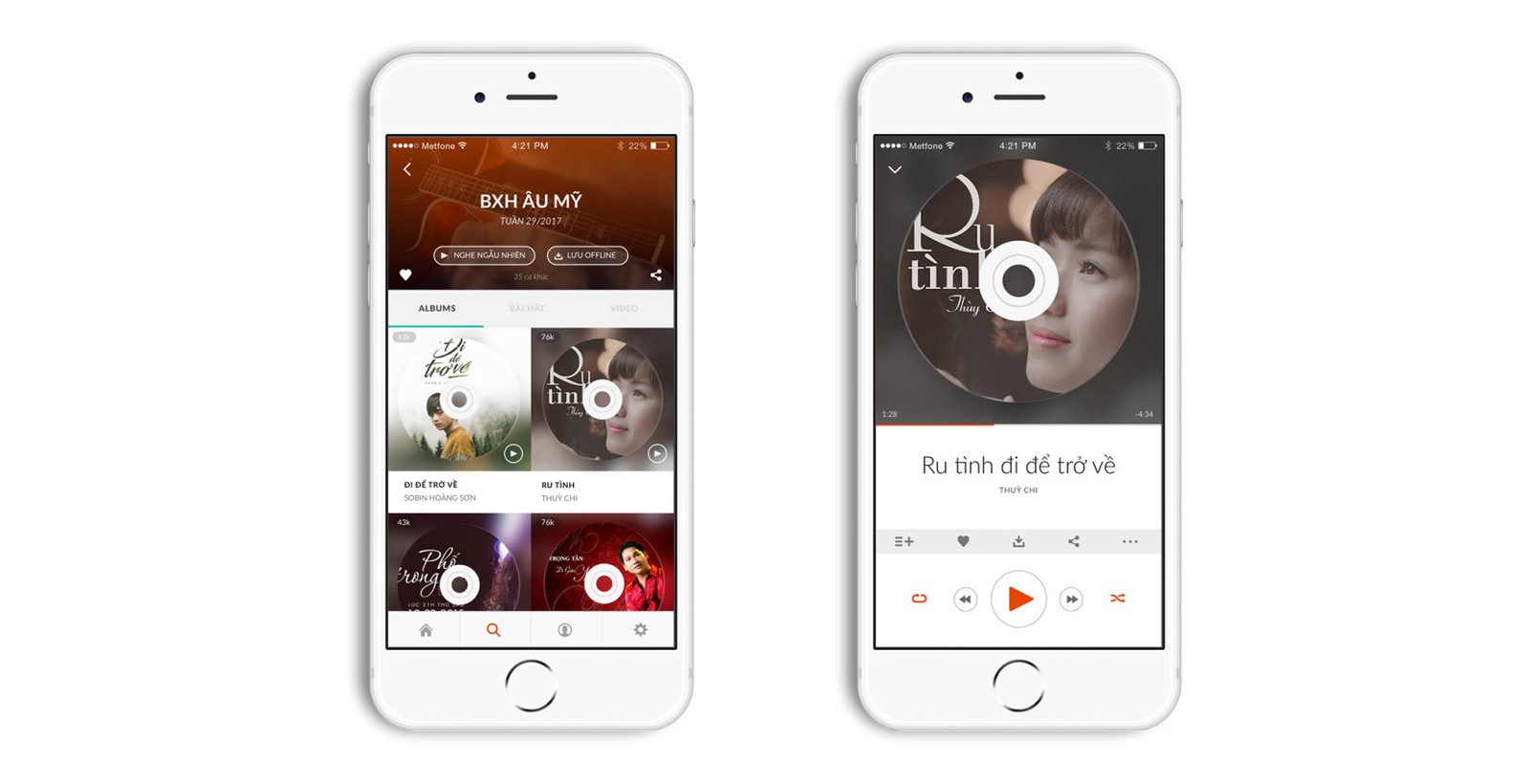 Màn phát nhạc và danh sách bài của ứng dụng imuzik