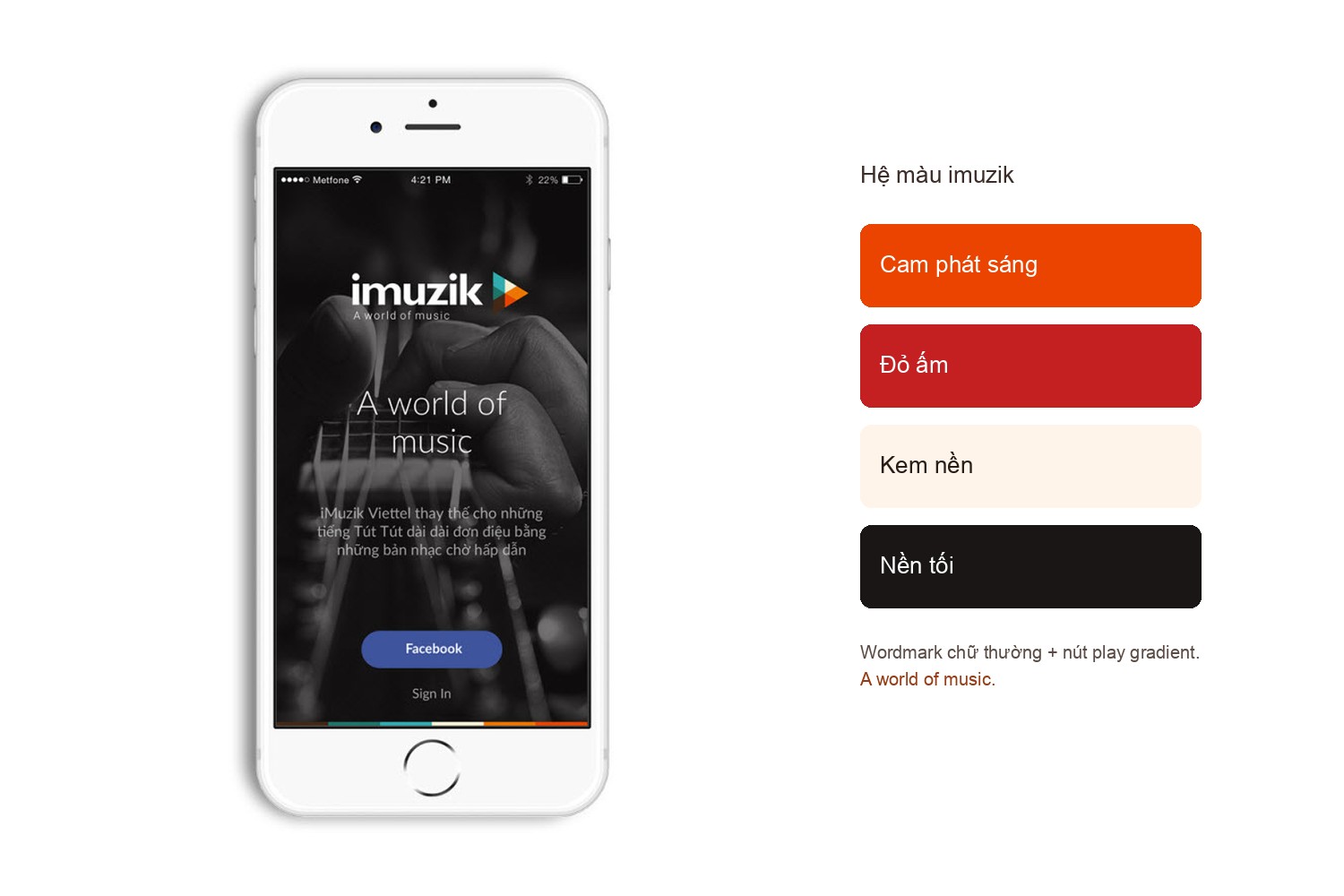 Logo imuzik và bảng màu cam đỏ đặc trưng