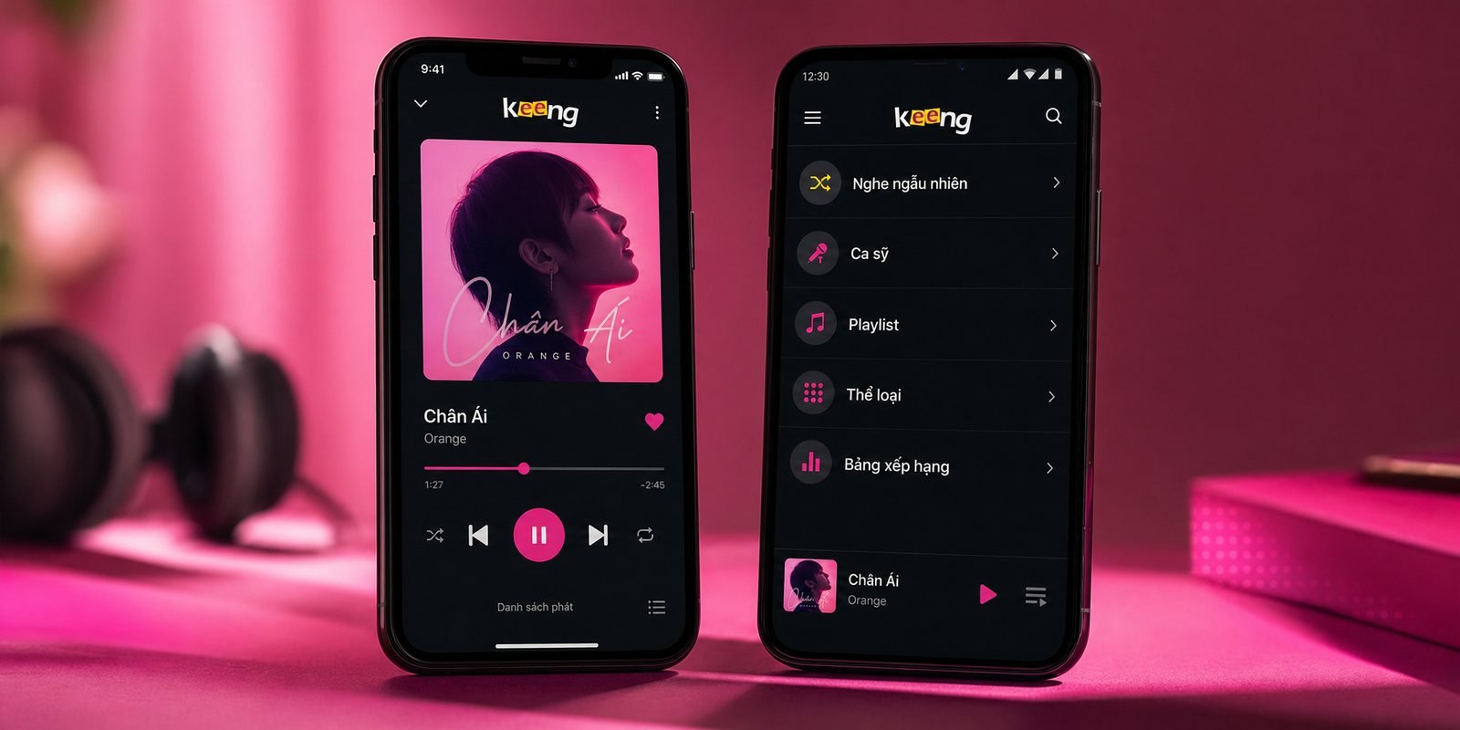 Giao diện ứng dụng nghe nhạc Keeng trên iOS và Android