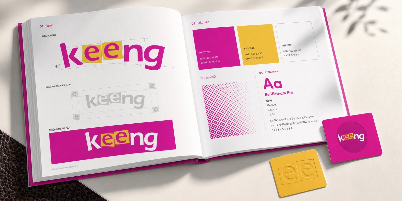 Hệ nhận diện Keeng: logo, dấu tròn và bảng màu