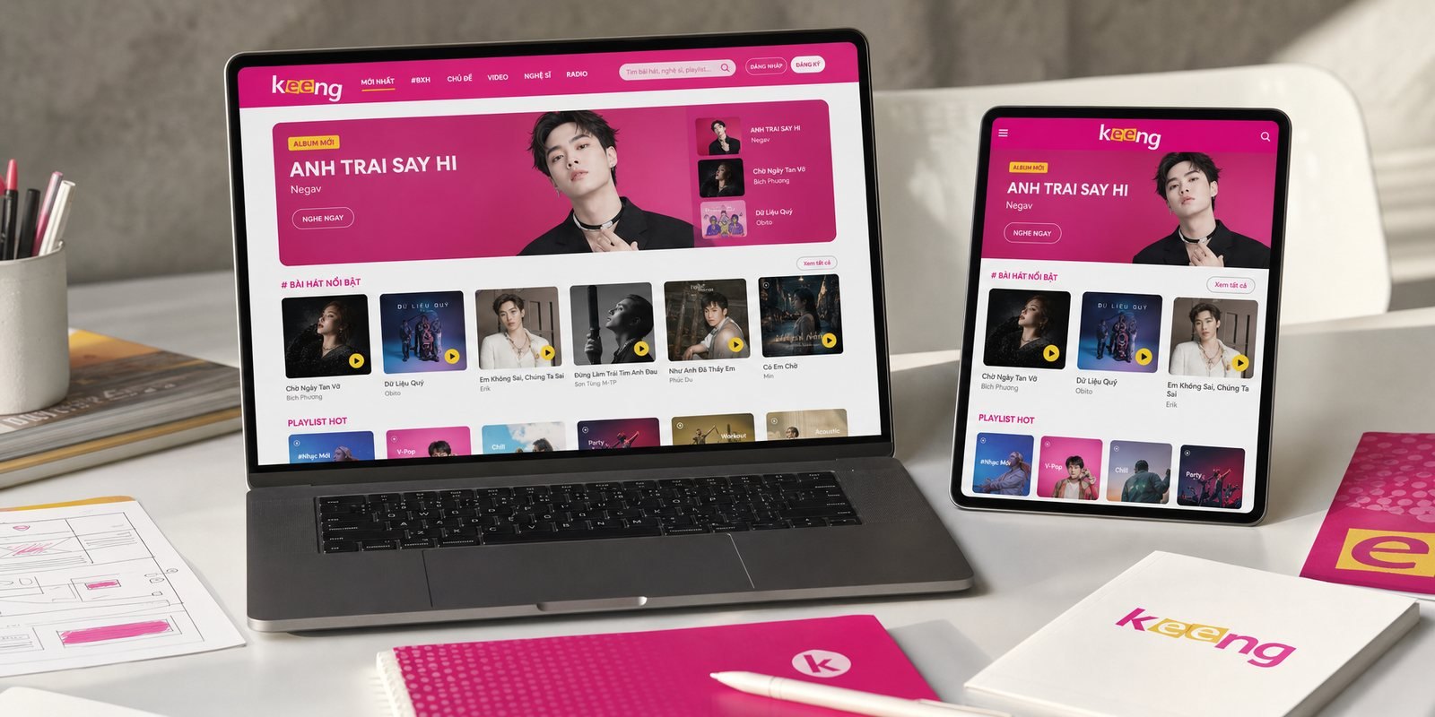 Website nghe nhạc Keeng trên máy tính và máy tính bảng