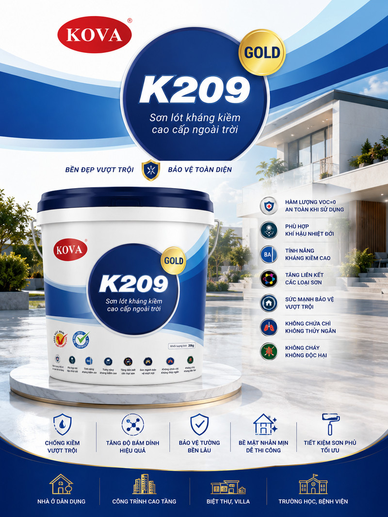 K209 GOLD · Bản bối cảnh biệt thự Poster K209 GOLD bản biệt thự, đĩa xanh dương lớn, dải ứng dụng công trình dưới chân