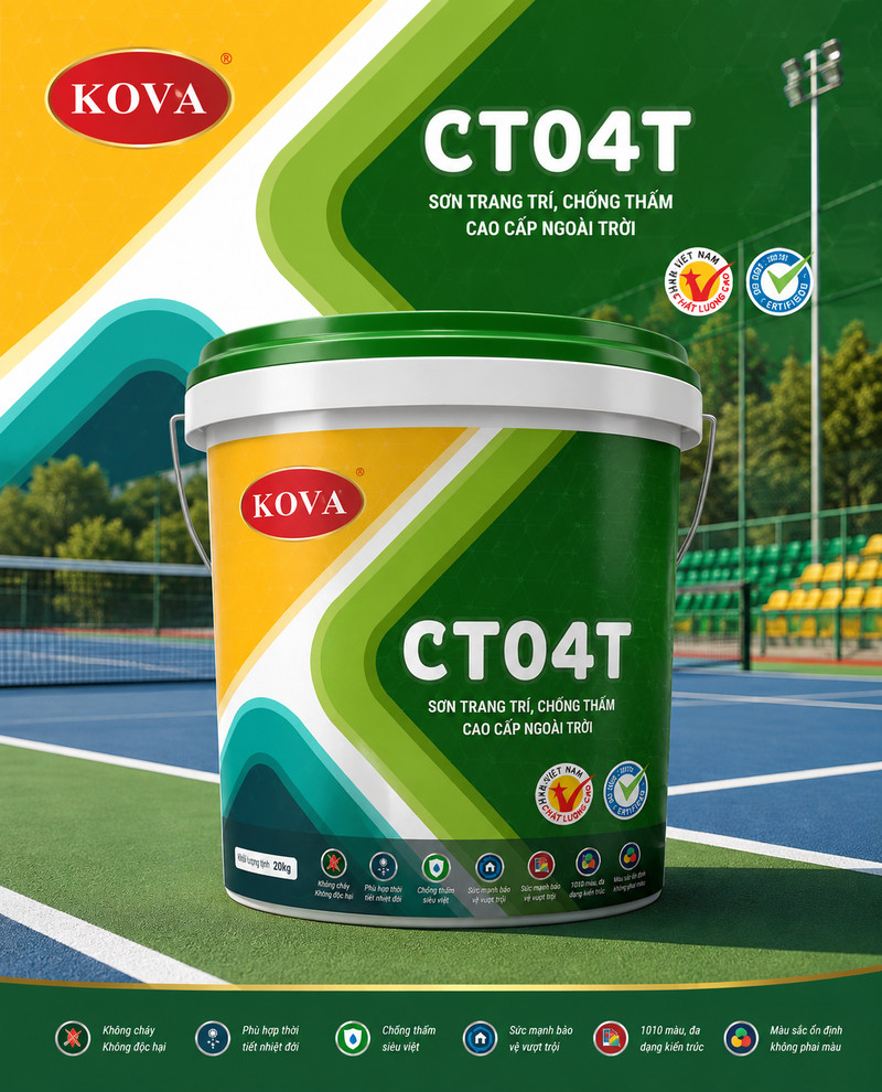 Poster CT04T bản vàng xanh lá, thùng sơn nắp xanh đứng trước khán đài sân