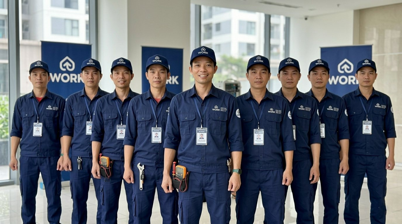 Ngày ra quân Đội kỹ thuật kythuat.work đứng thành hàng trước sảnh tòa nhà trong ngày ra quân