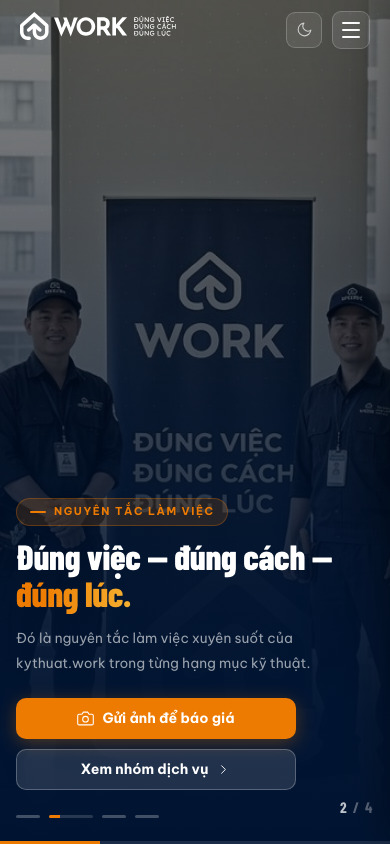Trang chủ kythuat.work hiển thị trên màn hình điện thoại