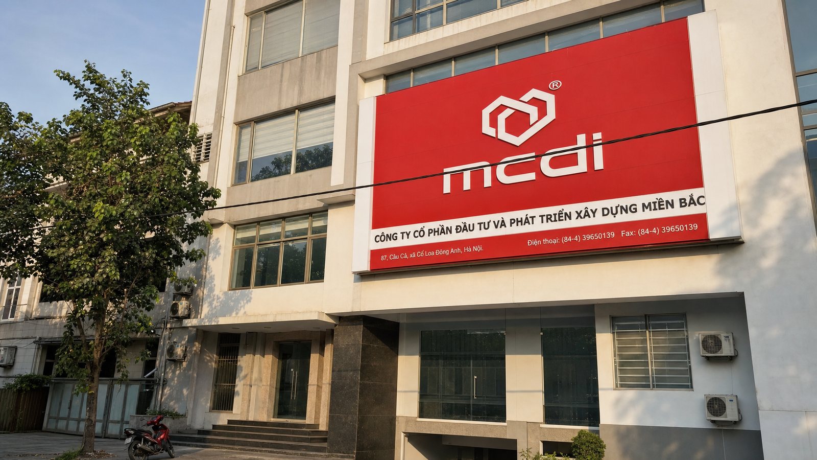 Biển hiệu văn phòng chi nhánh mcdi chữ nổi trên nền tôn