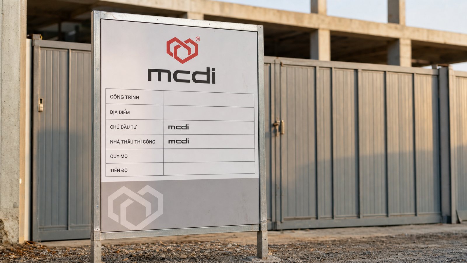 Bảng thông tin công trình Khuôn bảng thông tin công trình mcdi dựng ở cổng vào