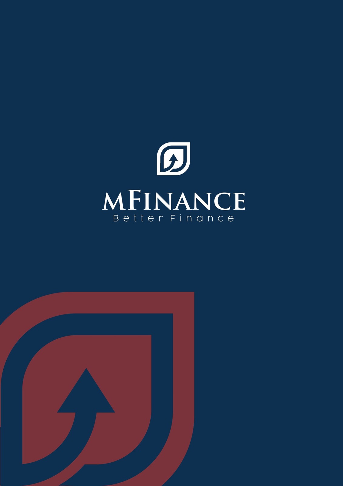 Khuôn nhận diện dọc · Dấu hiệu phóng lớn trên nền navy Ấn phẩm dọc MFinance nền navy với biểu tượng phóng lớn