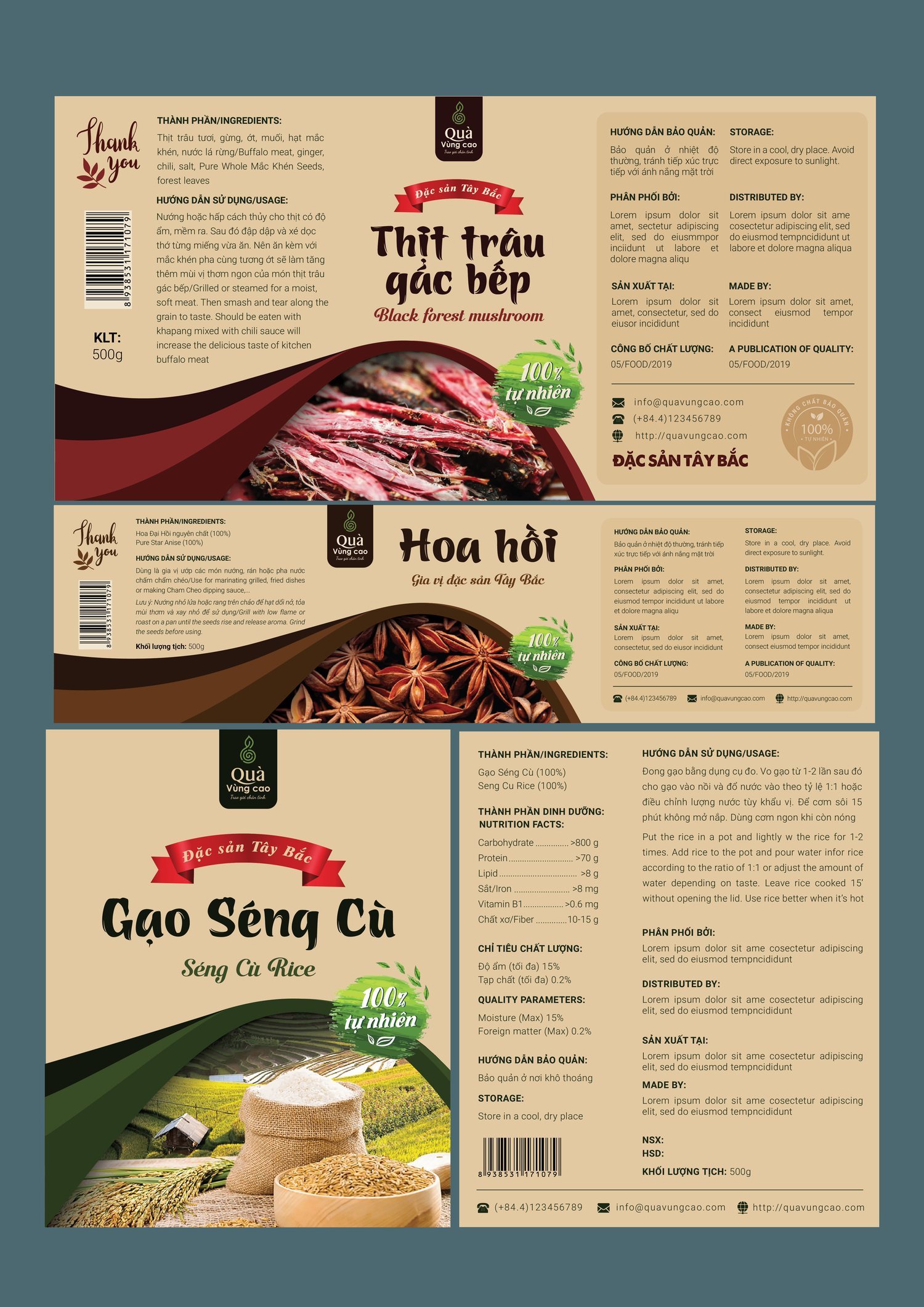 Mặt sau bao bì Quà vùng cao dựng thành trang thông tin song ngữ Việt Anh