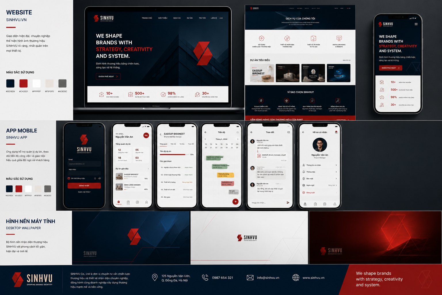 Nhận diện Sinh Vũ trên website và ứng dụng di động, dựng từ hệ thiết kế số dùng chung