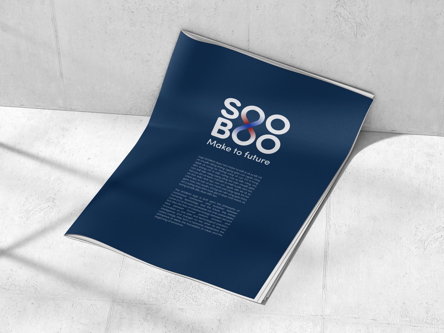 Áp phích SOOBOO nền navy đặt trên nền bê tông sáng
