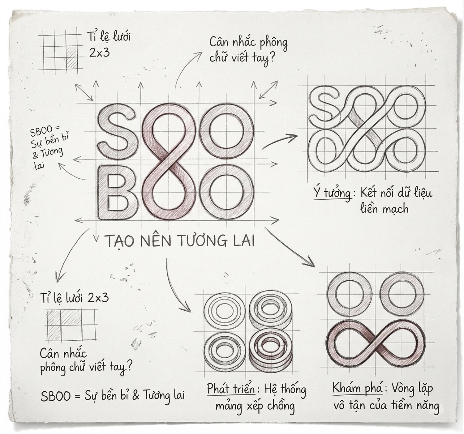 Bản phát triển ý tưởng SOOBOO: lưới tỉ lệ, các hướng khai triển biểu tượng và hệ mảng xếp chồng