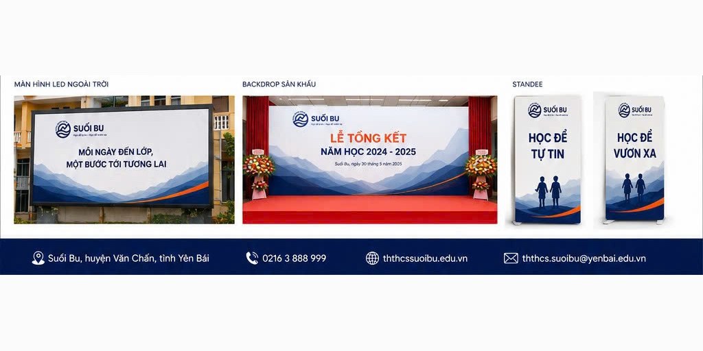 Standee, phông nền sân khấu và màn hình LED mang bản sắc Suối Bu